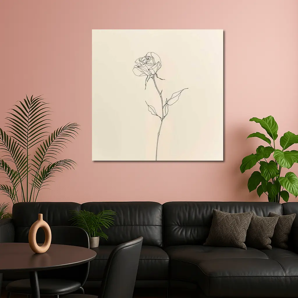 Minimalist Rose Line Art Beige Background – Wall Art