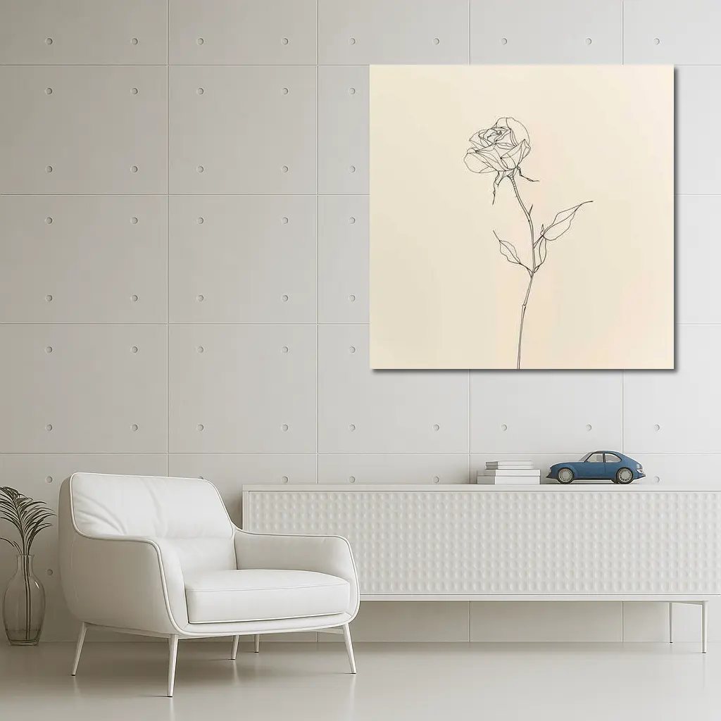 Minimalist Rose Line Art Beige Background – Wall Art