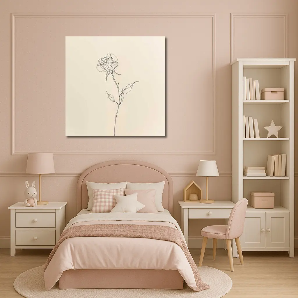 Minimalist Rose Line Art Beige Background – Wall Art