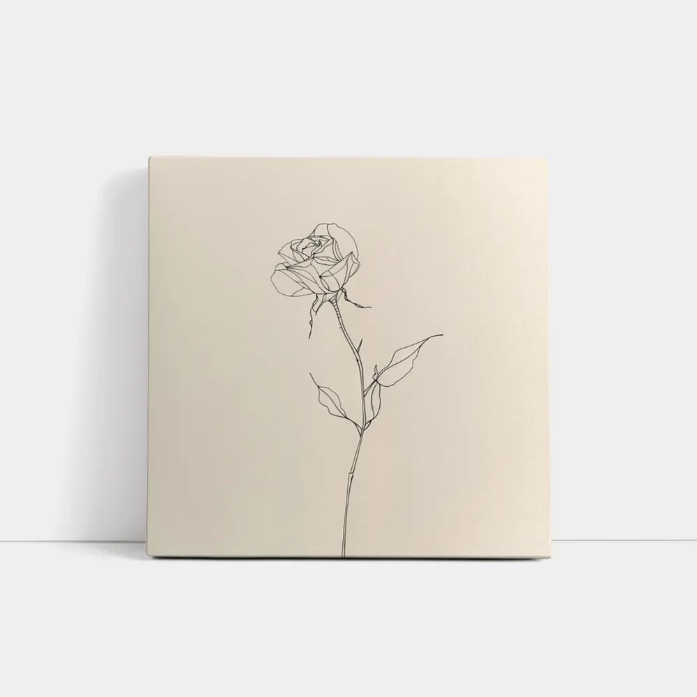 Minimalist Rose Line Art Beige Background – Wall Art