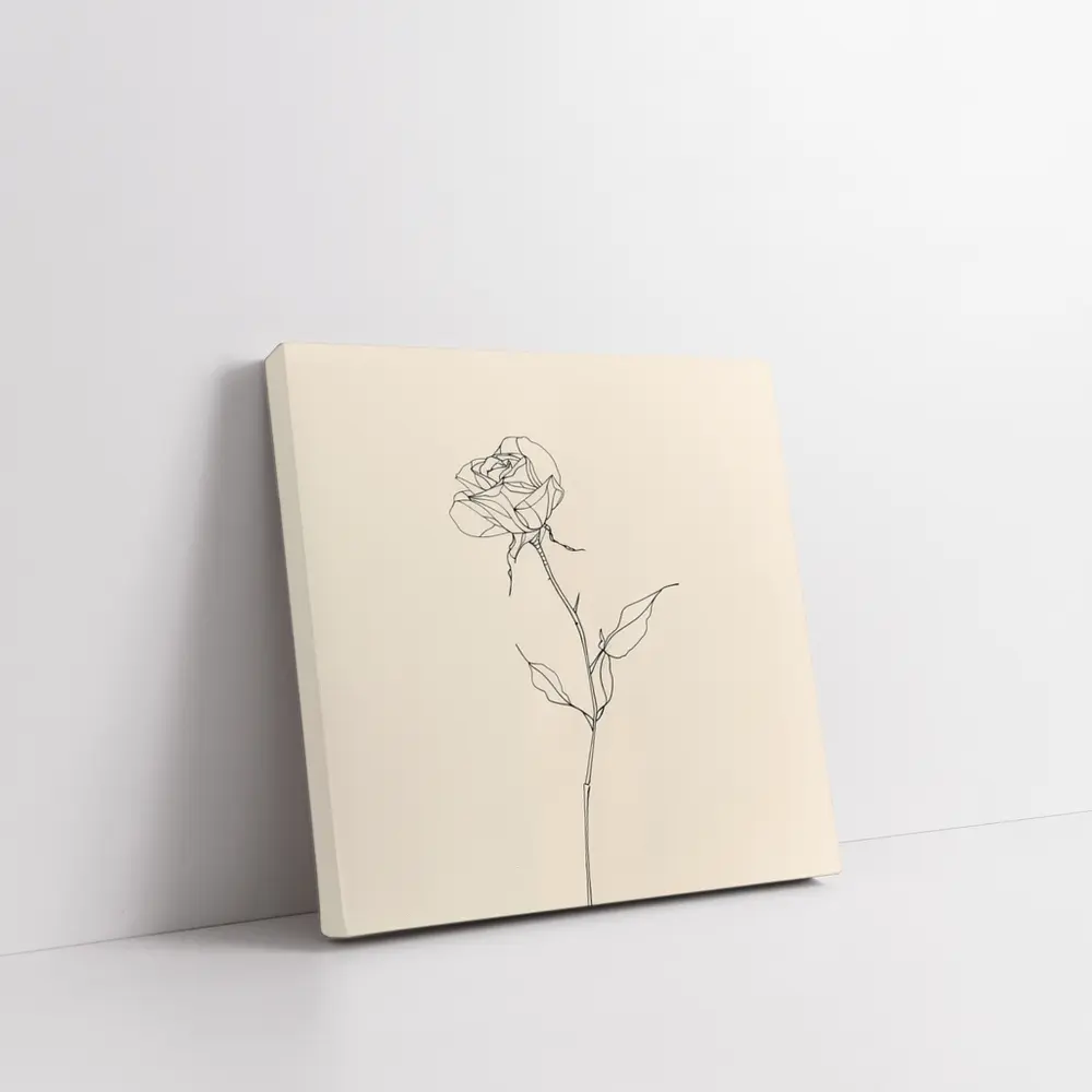 Minimalist Rose Line Art Beige Background – Wall Art