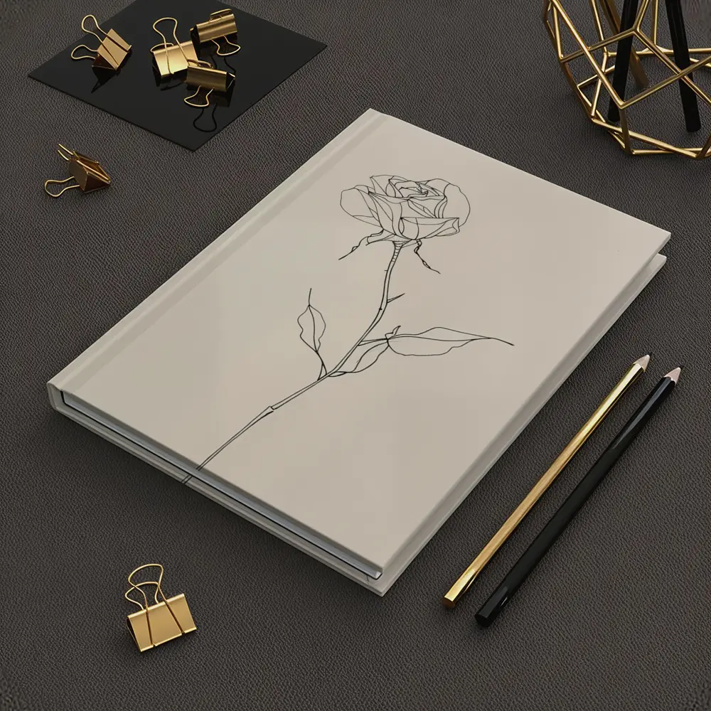 Minimalist Rose Line Art Beige Background – Notebooks