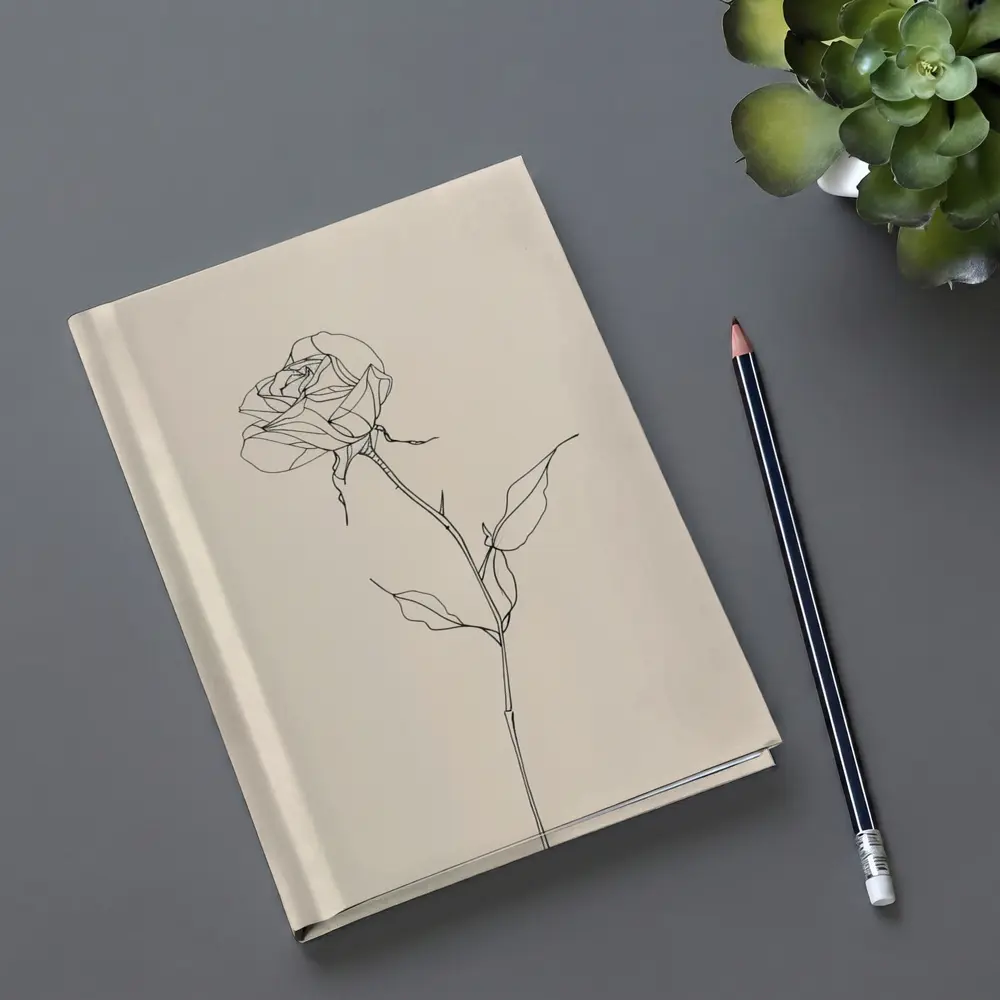 Minimalist Rose Line Art Beige Background – Notebooks