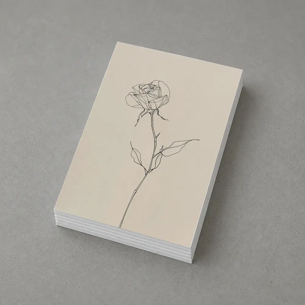 Minimalist Rose Line Art Beige Background – Postcards