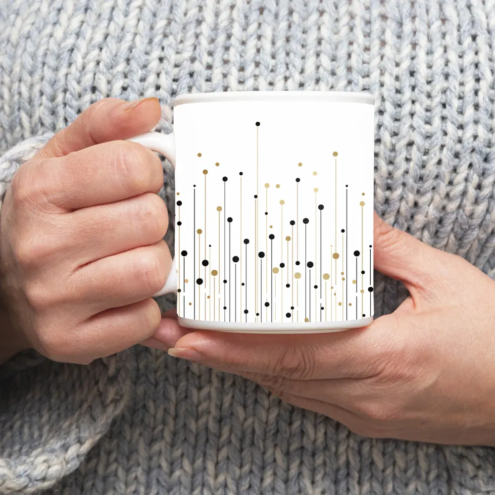 Black Gold Dots Lines Abstract Minimalist Art – Mugs