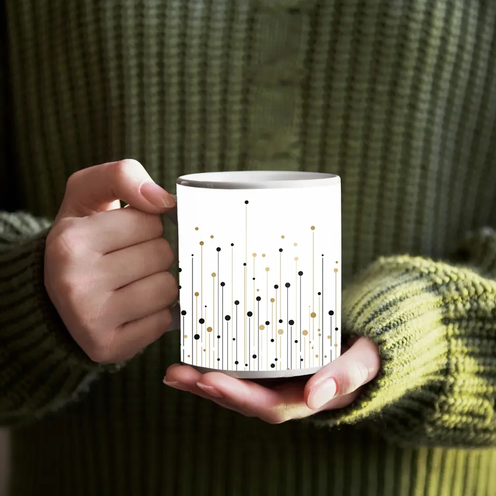 Black Gold Dots Lines Abstract Minimalist Art – Mugs