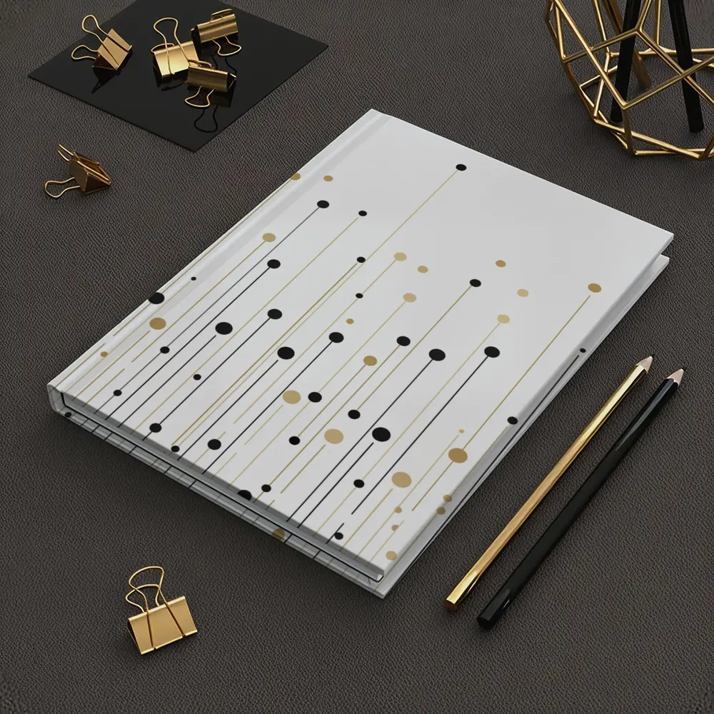 Black Gold Dots Lines Abstract Minimalist Art – Notebooks