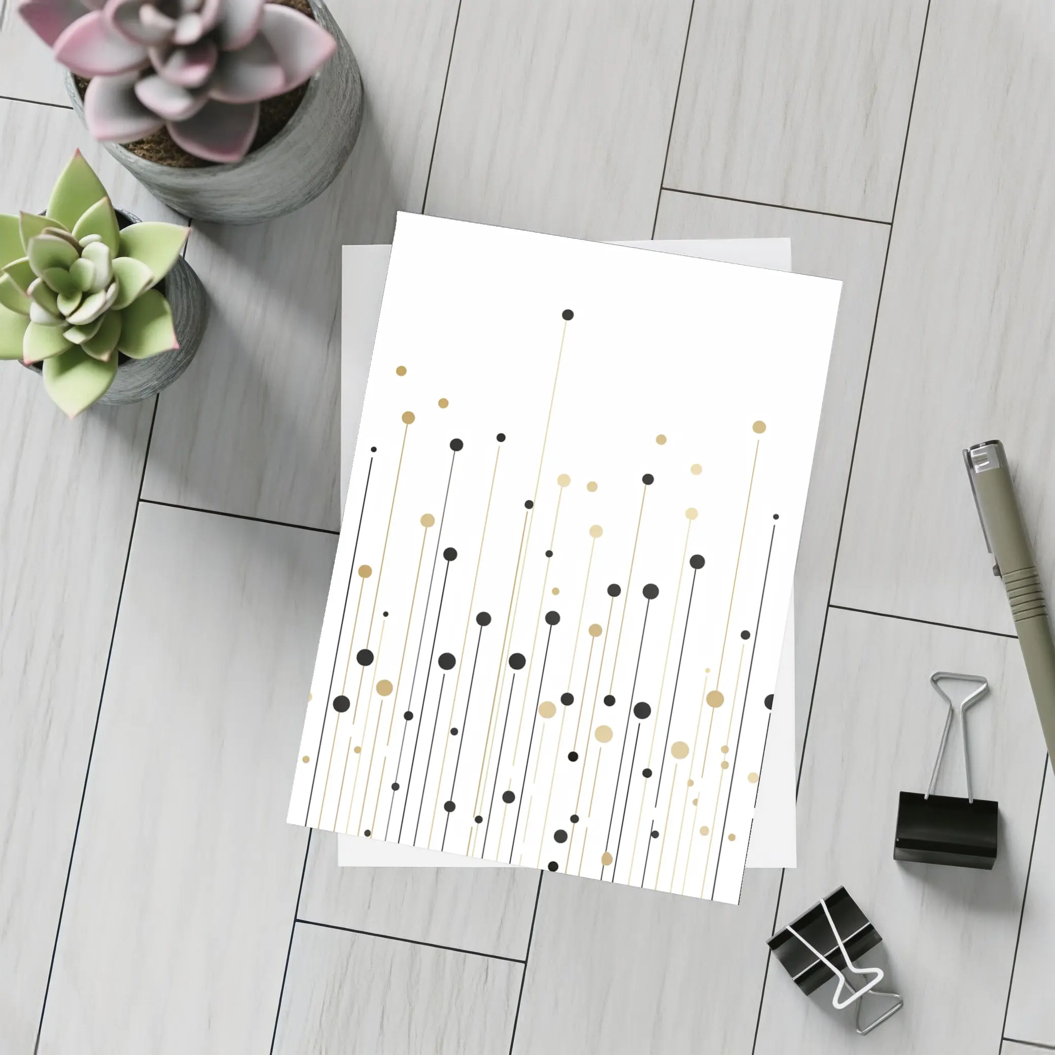 Black Gold Dots Lines Abstract Minimalist Art – Postcards