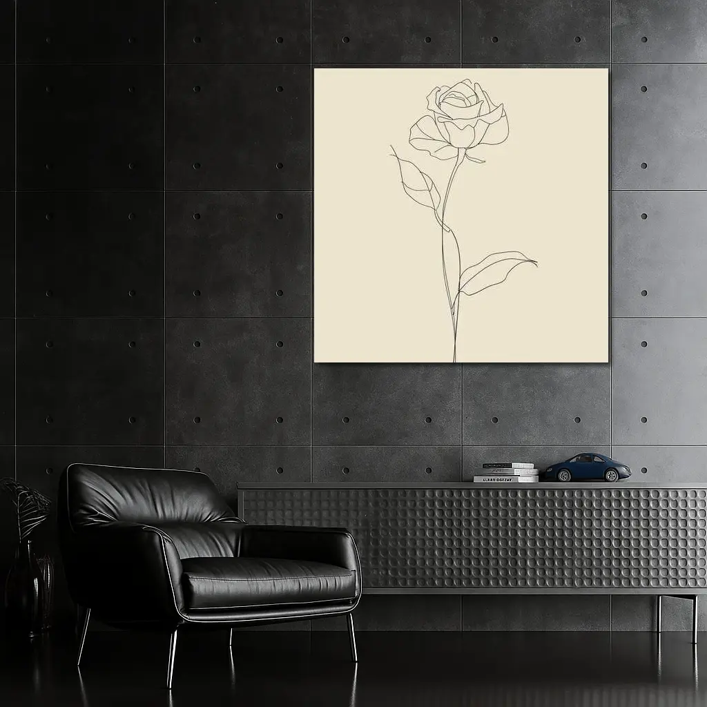 Rose Line Art Minimalist Beige Background – Wall Art