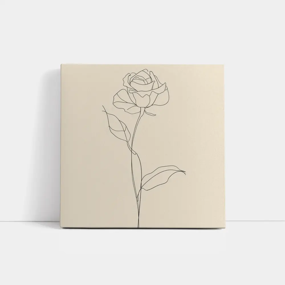 Rose Line Art Minimalist Beige Background – Wall Art