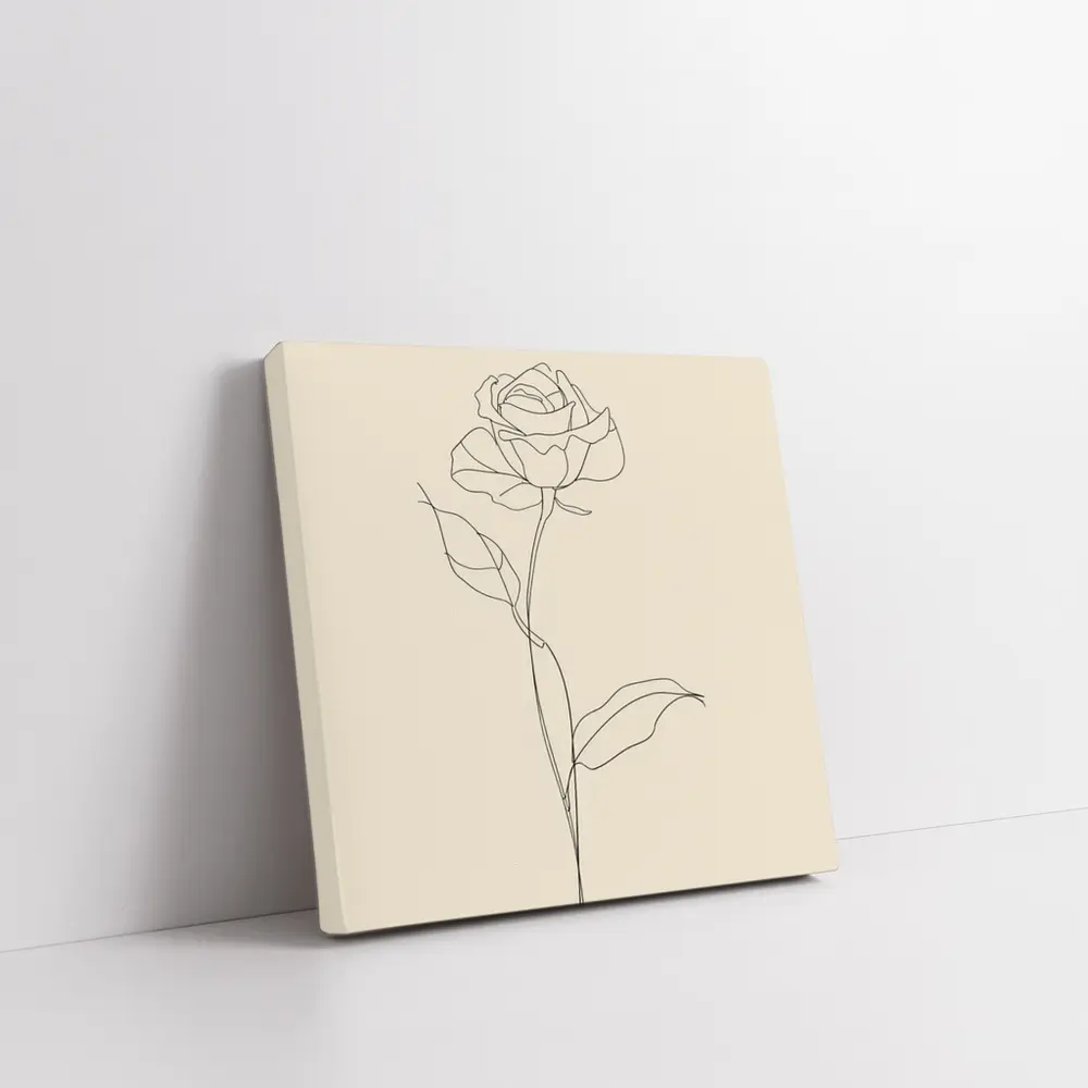 Rose Line Art Minimalist Beige Background – Wall Art