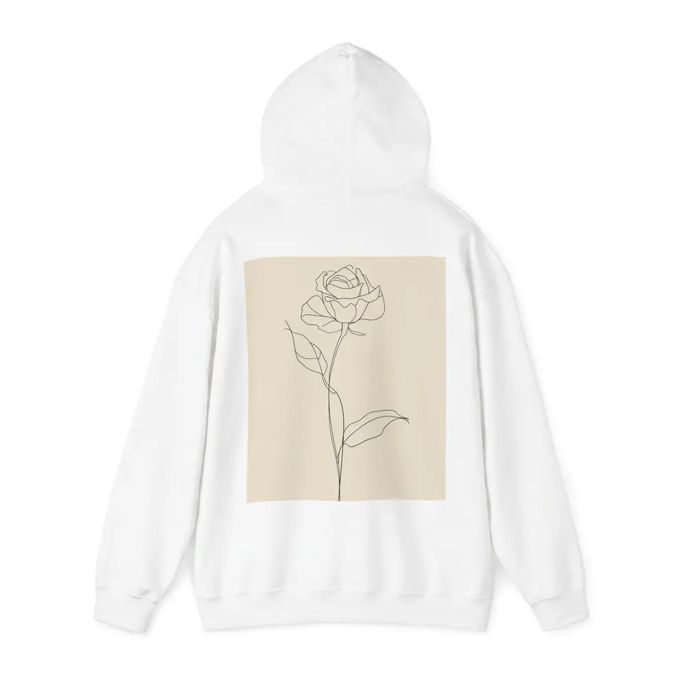 Rose Line Art Minimalist Beige Background – Hoodies