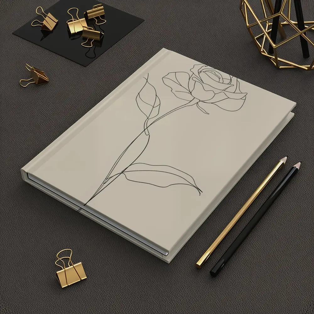 Rose Line Art Minimalist Beige Background – Notebooks