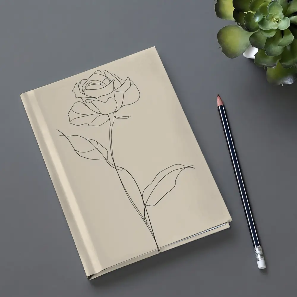 Rose Line Art Minimalist Beige Background – Notebooks