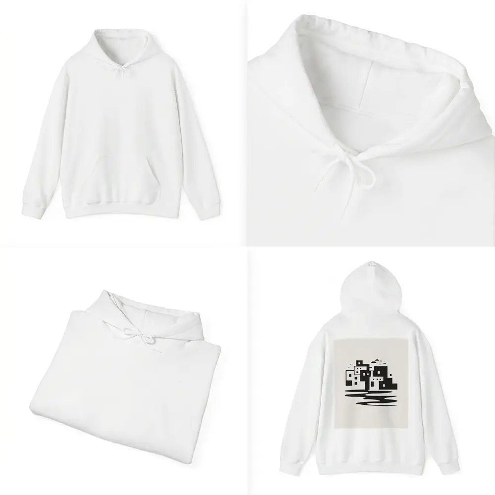 Minimalist Mediterranean Coastal Town Black White – Hoodies