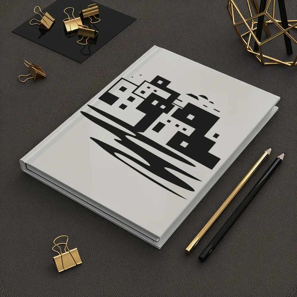 Minimalist Mediterranean Coastal Town Black White – Notebooks