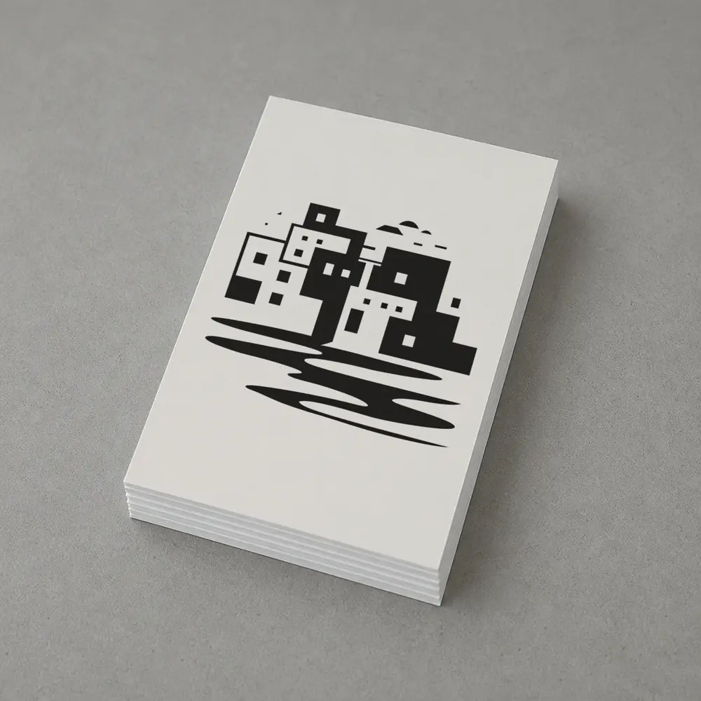 Minimalist Mediterranean Coastal Town Black White – Postcards