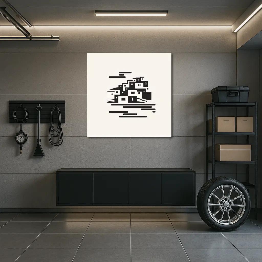 Minimalist Hillside Village Black White Art – Wall Art