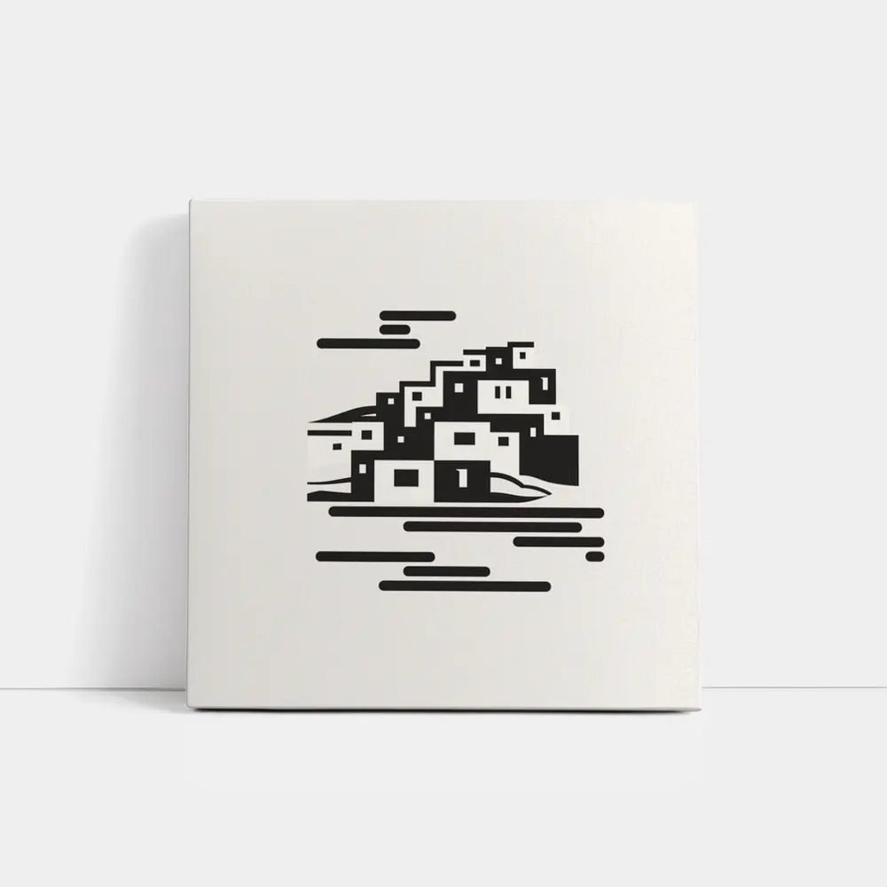 Minimalist Hillside Village Black White Art – Wall Art