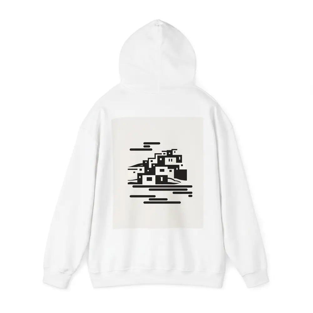 Minimalist Hillside Village Black White Art – Hoodies