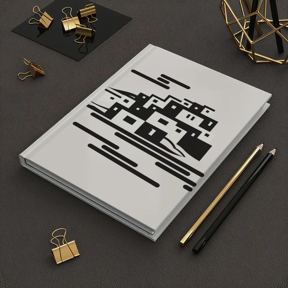 Minimalist Hillside Village Black White Art – Notebooks