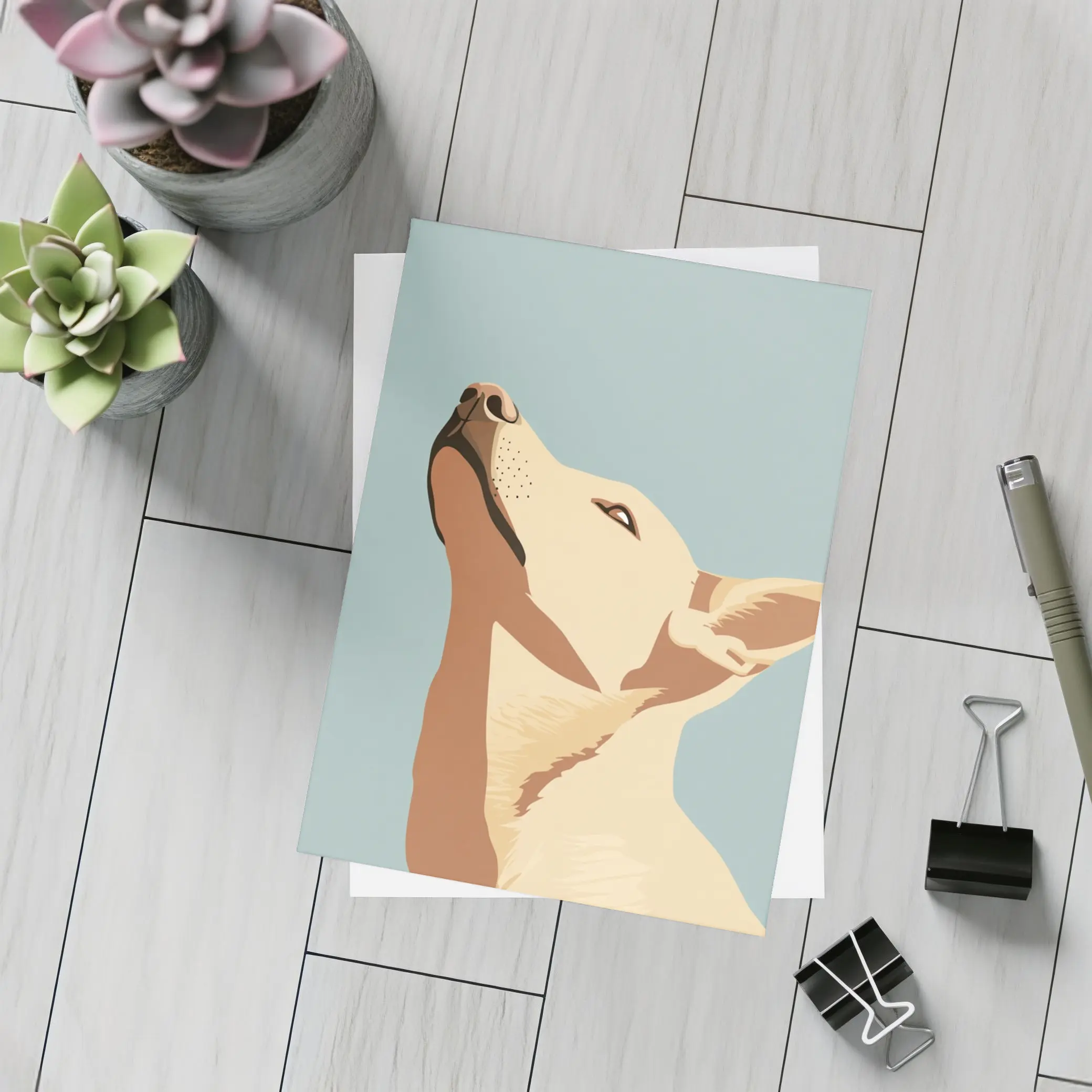Bull Terrier Dog Portrait Blue Background – Postcards