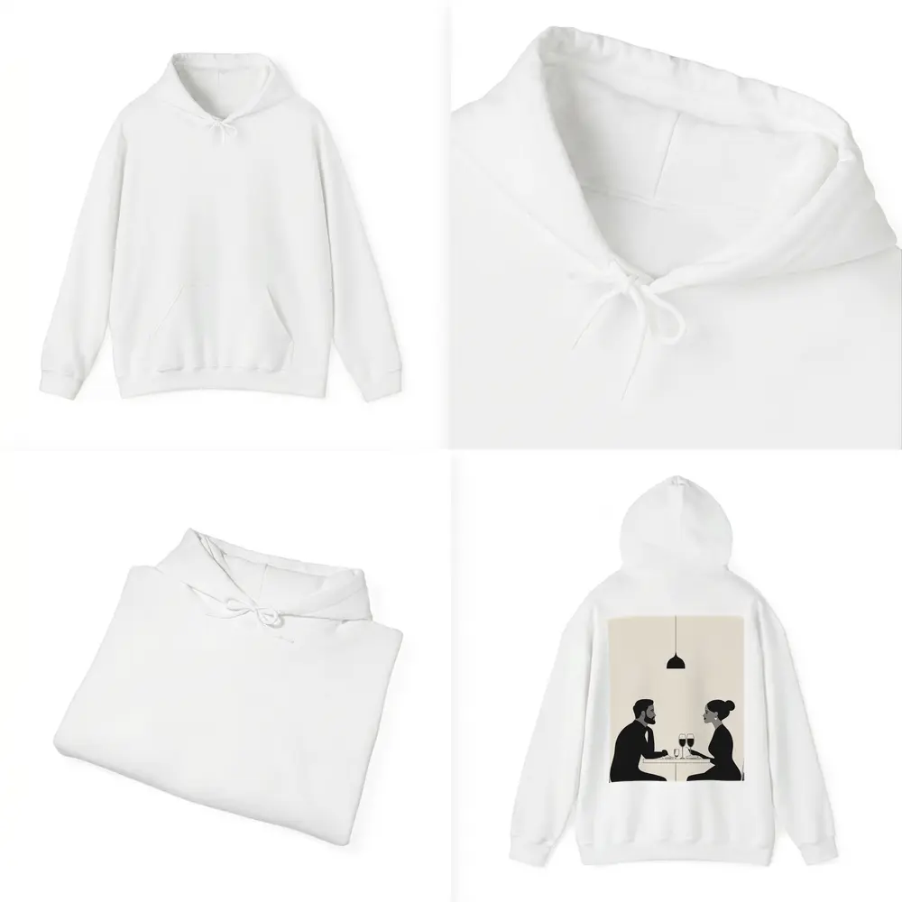 Couple Dining Together Minimalist Black Beige – Hoodies
