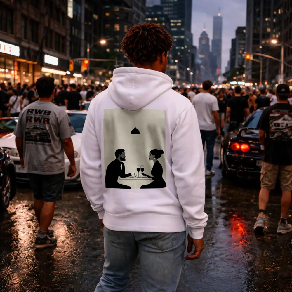 Couple Dining Together Minimalist Black Beige – Hoodies