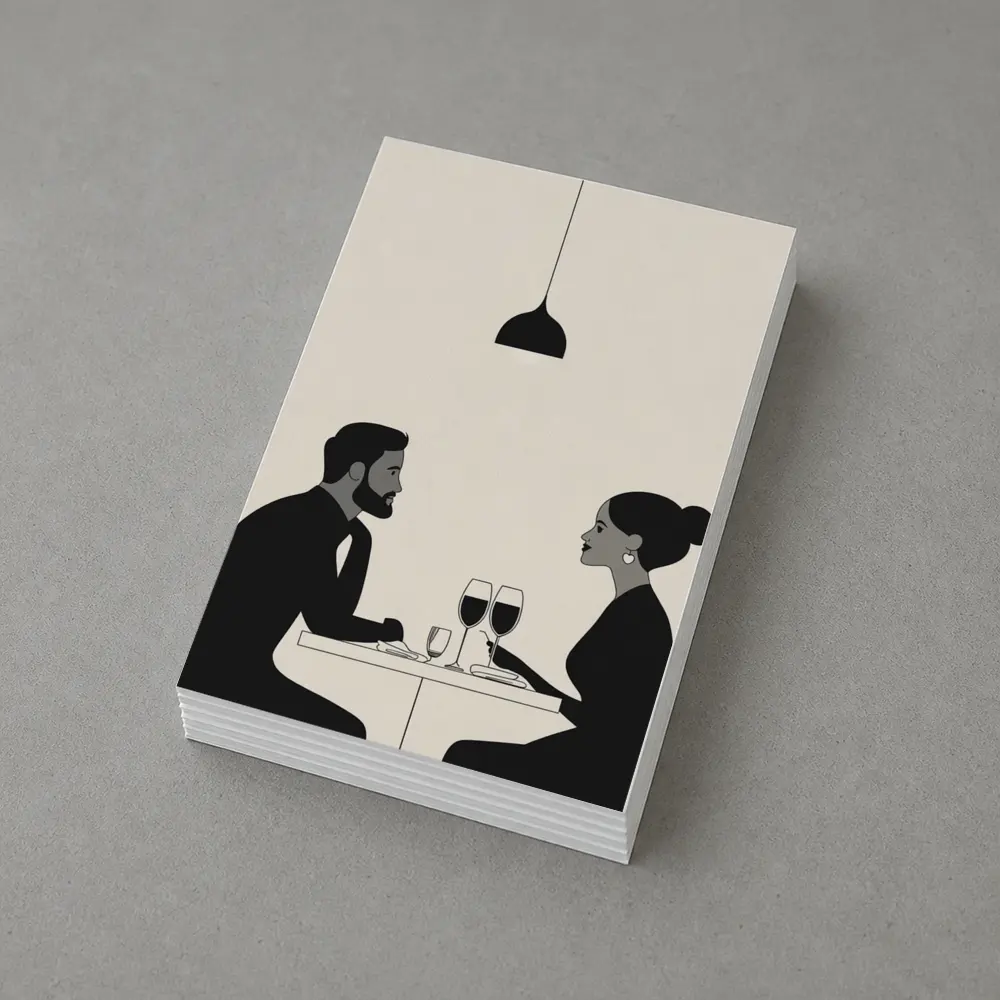 Couple Dining Together Minimalist Black Beige – Postcards