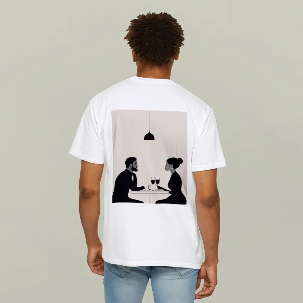 Couple Dining Together Minimalist Black Beige – T-Shirts