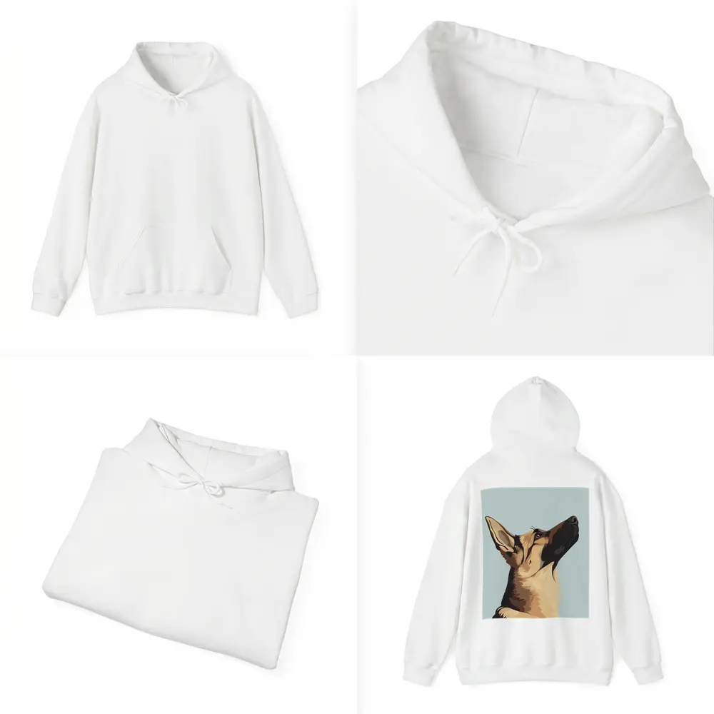 German Shepherd Dog Looking Up Blue Background – Hoodies