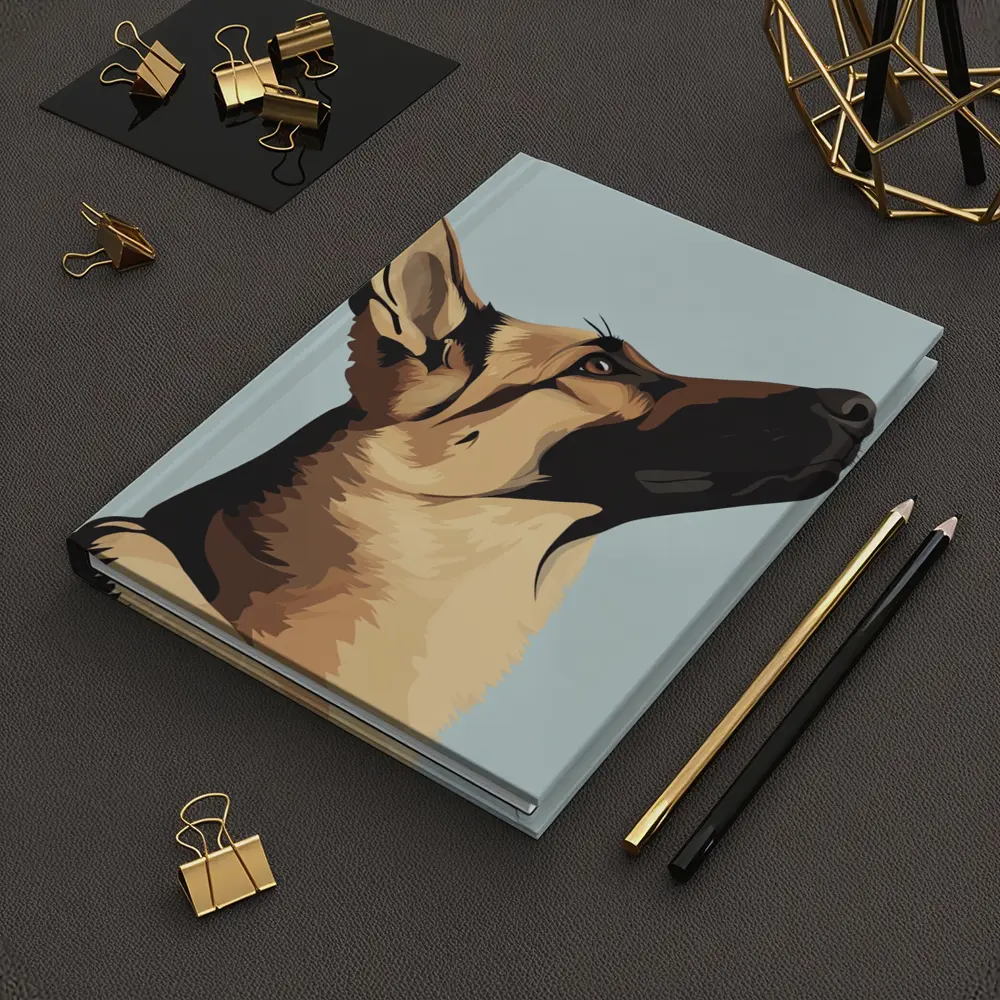 German Shepherd Dog Looking Up Blue Background – Notebooks
