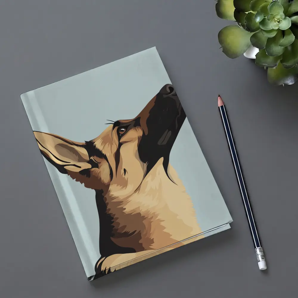 German Shepherd Dog Looking Up Blue Background – Notebooks