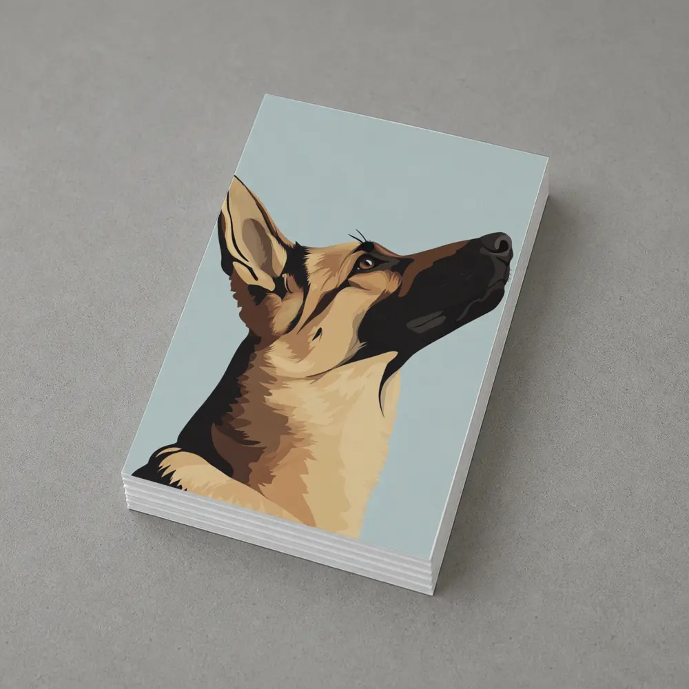 German Shepherd Dog Looking Up Blue Background – Postcards