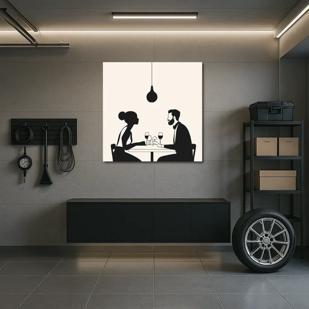Couple Romantic Dinner Date Minimalist Black White – Wall Art