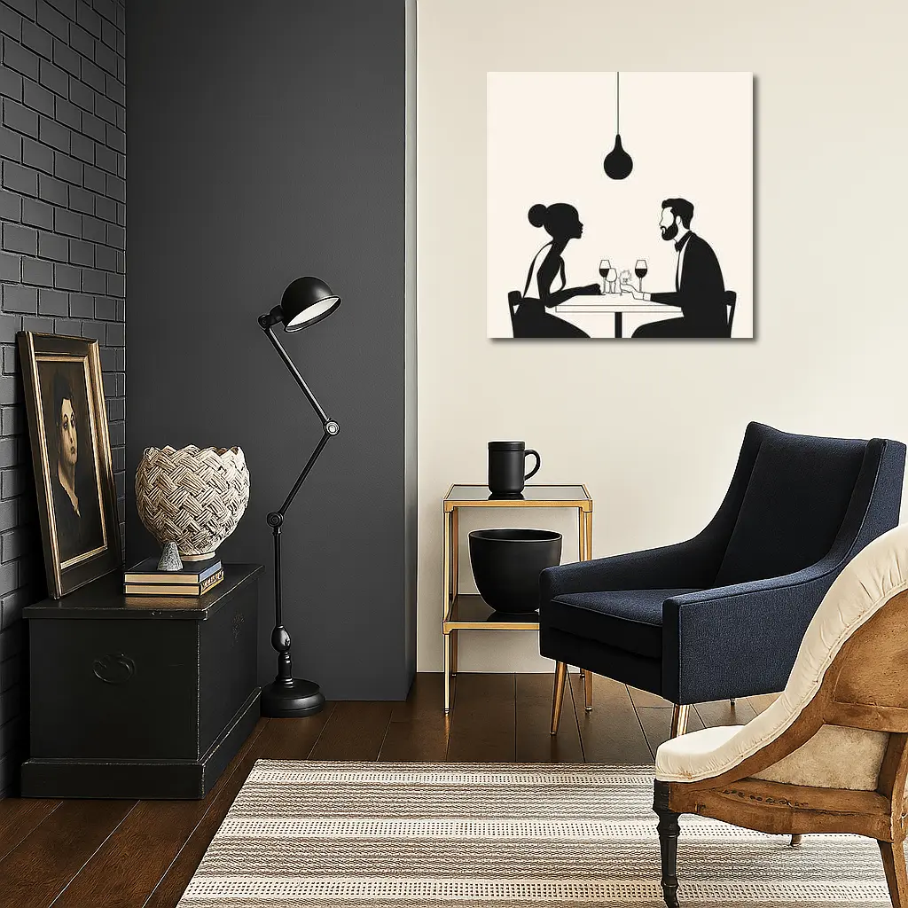 Couple Romantic Dinner Date Minimalist Black White – Wall Art