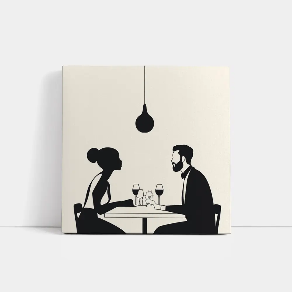 Couple Romantic Dinner Date Minimalist Black White – Wall Art
