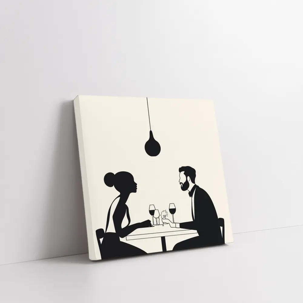 Couple Romantic Dinner Date Minimalist Black White – Wall Art