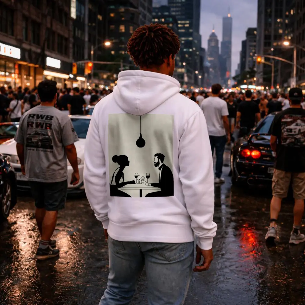 Couple Romantic Dinner Date Minimalist Black White – Hoodies