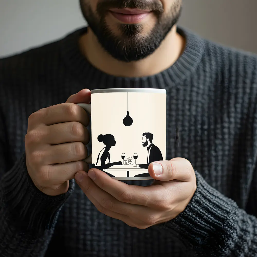 Couple Romantic Dinner Date Minimalist Black White – Mugs