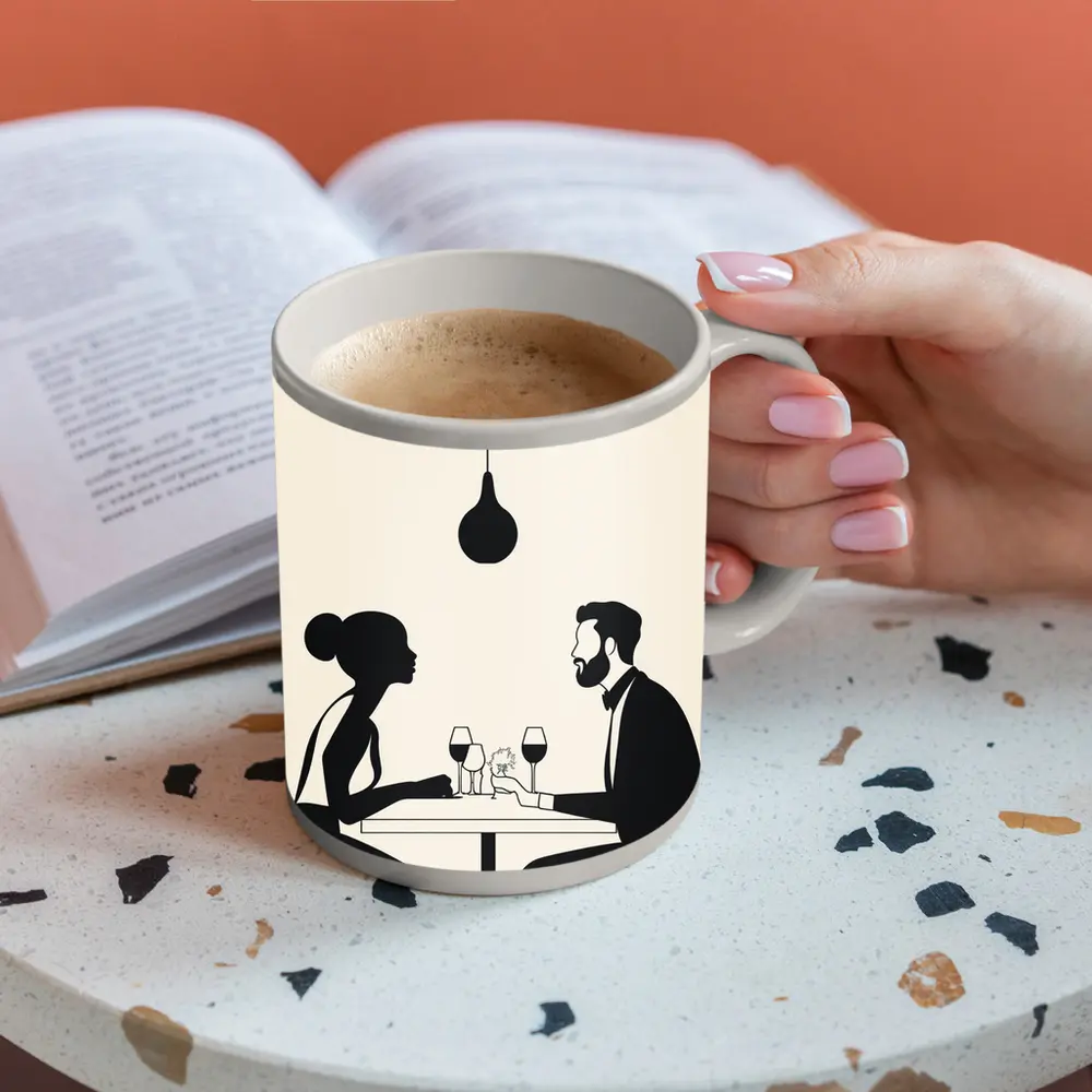 Couple Romantic Dinner Date Minimalist Black White – Mugs