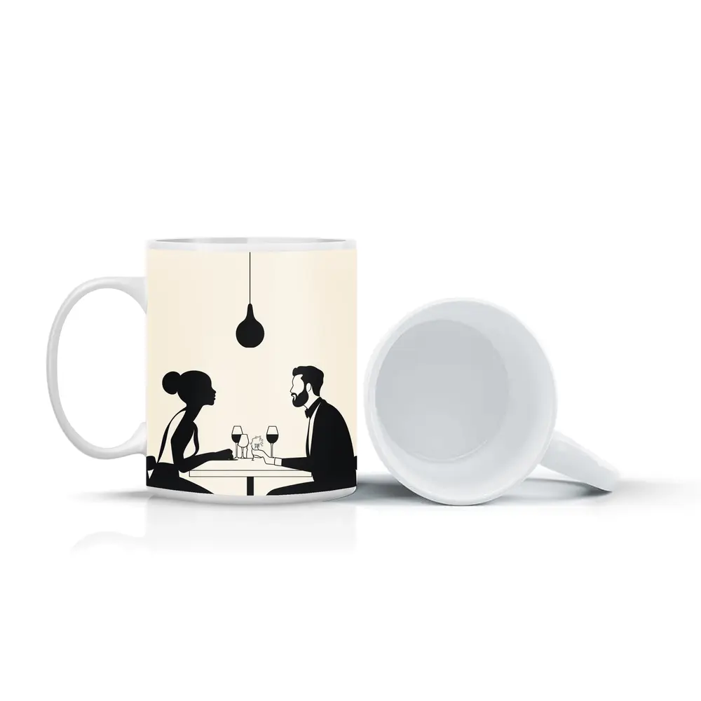 Couple Romantic Dinner Date Minimalist Black White – Mugs