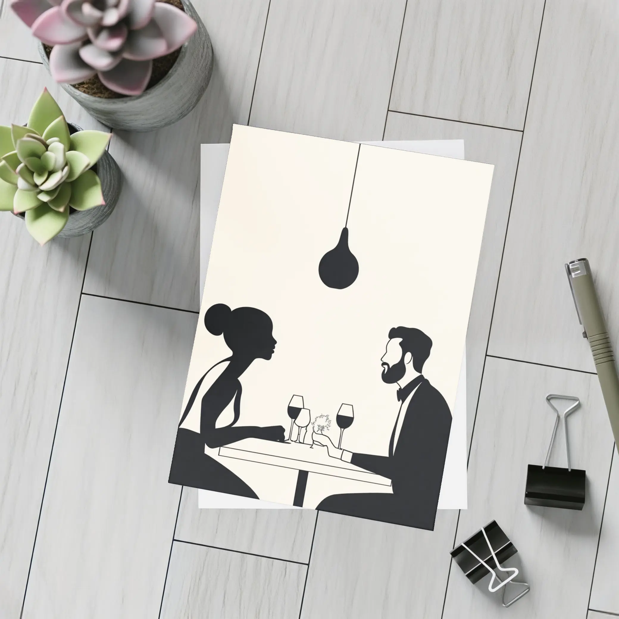 Couple Romantic Dinner Date Minimalist Black White – Postcards