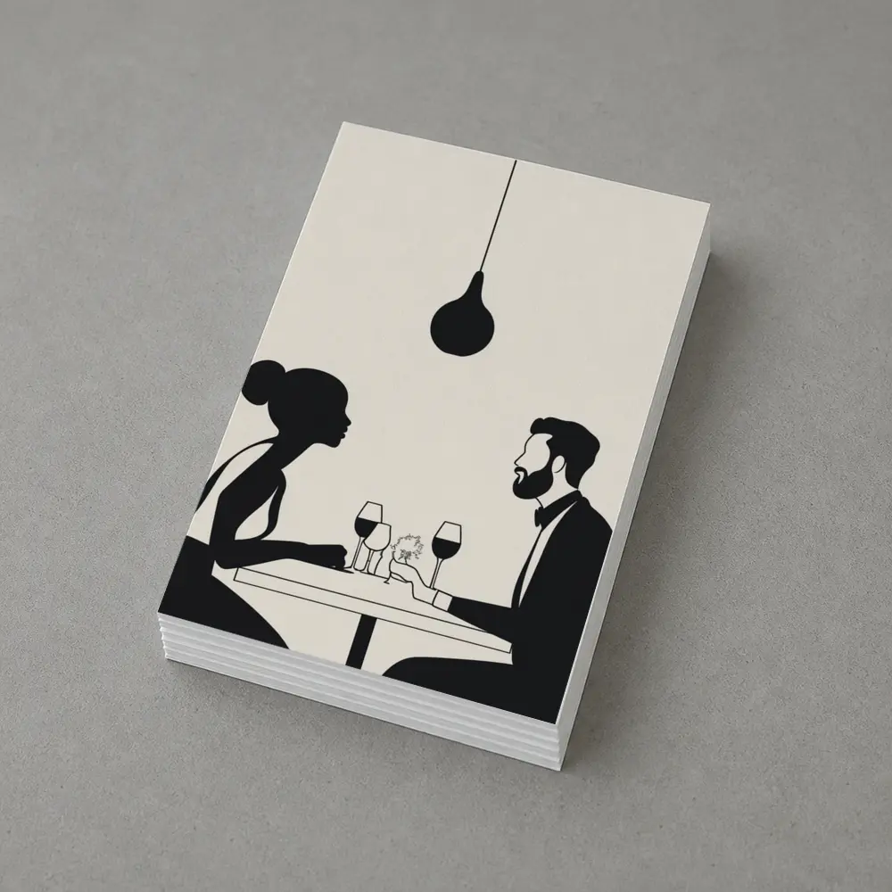 Couple Romantic Dinner Date Minimalist Black White – Postcards