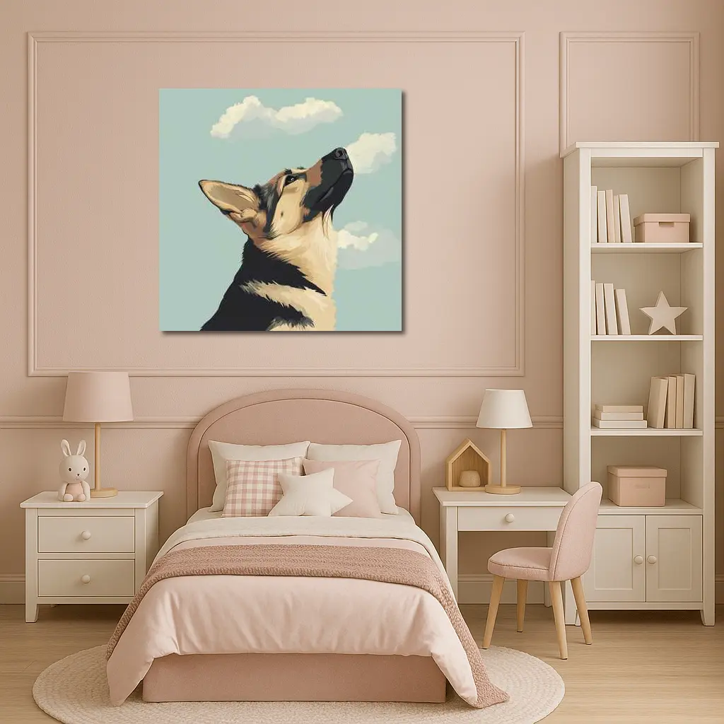 German Shepherd Dog Looking Up Sky – Wall Art