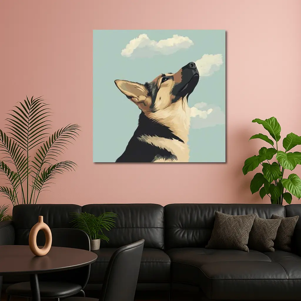 German Shepherd Dog Looking Up Sky – Wall Art