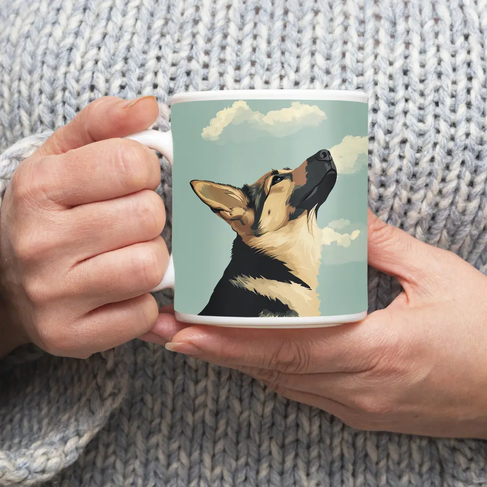 German Shepherd Dog Looking Up Sky – Mugs