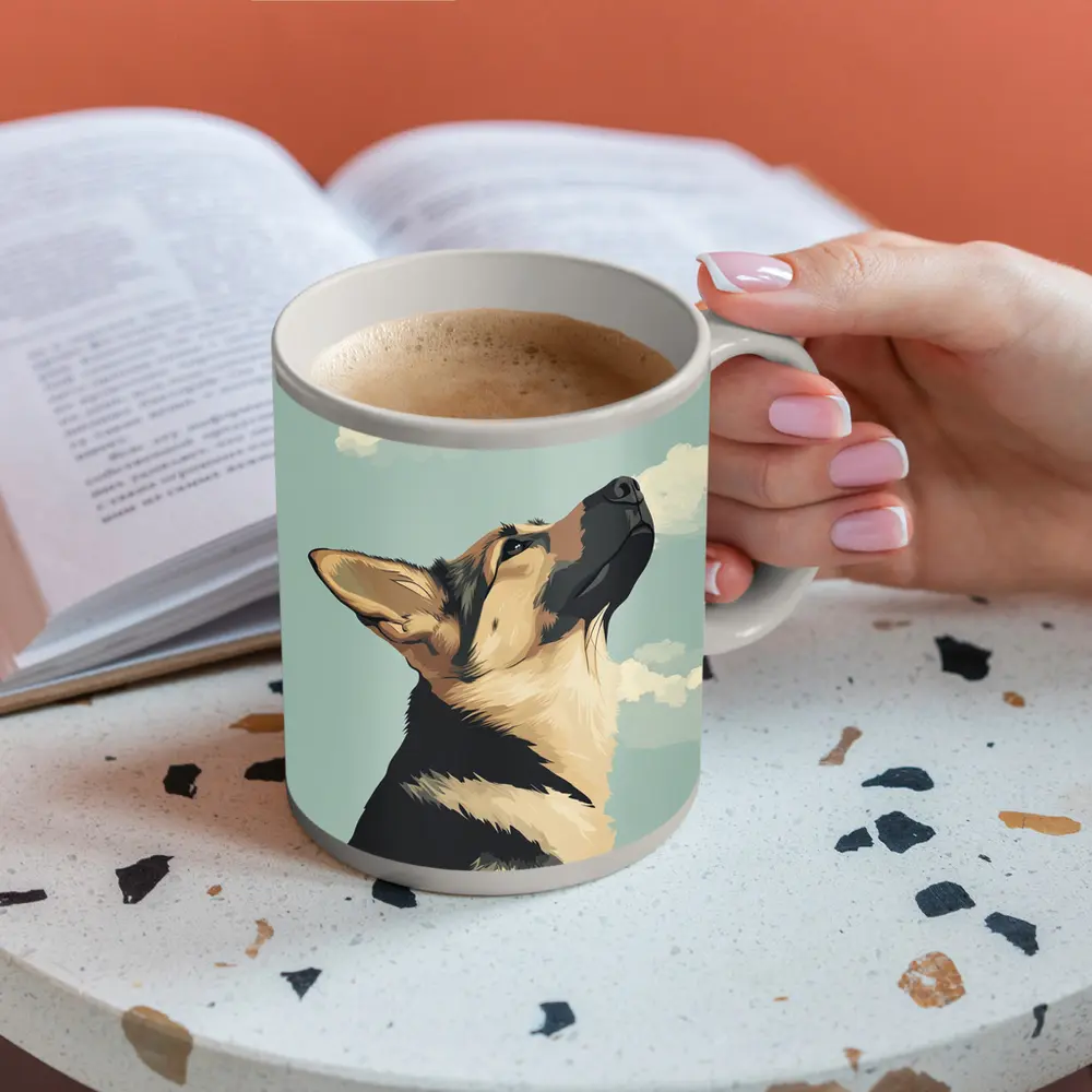 German Shepherd Dog Looking Up Sky – Mugs