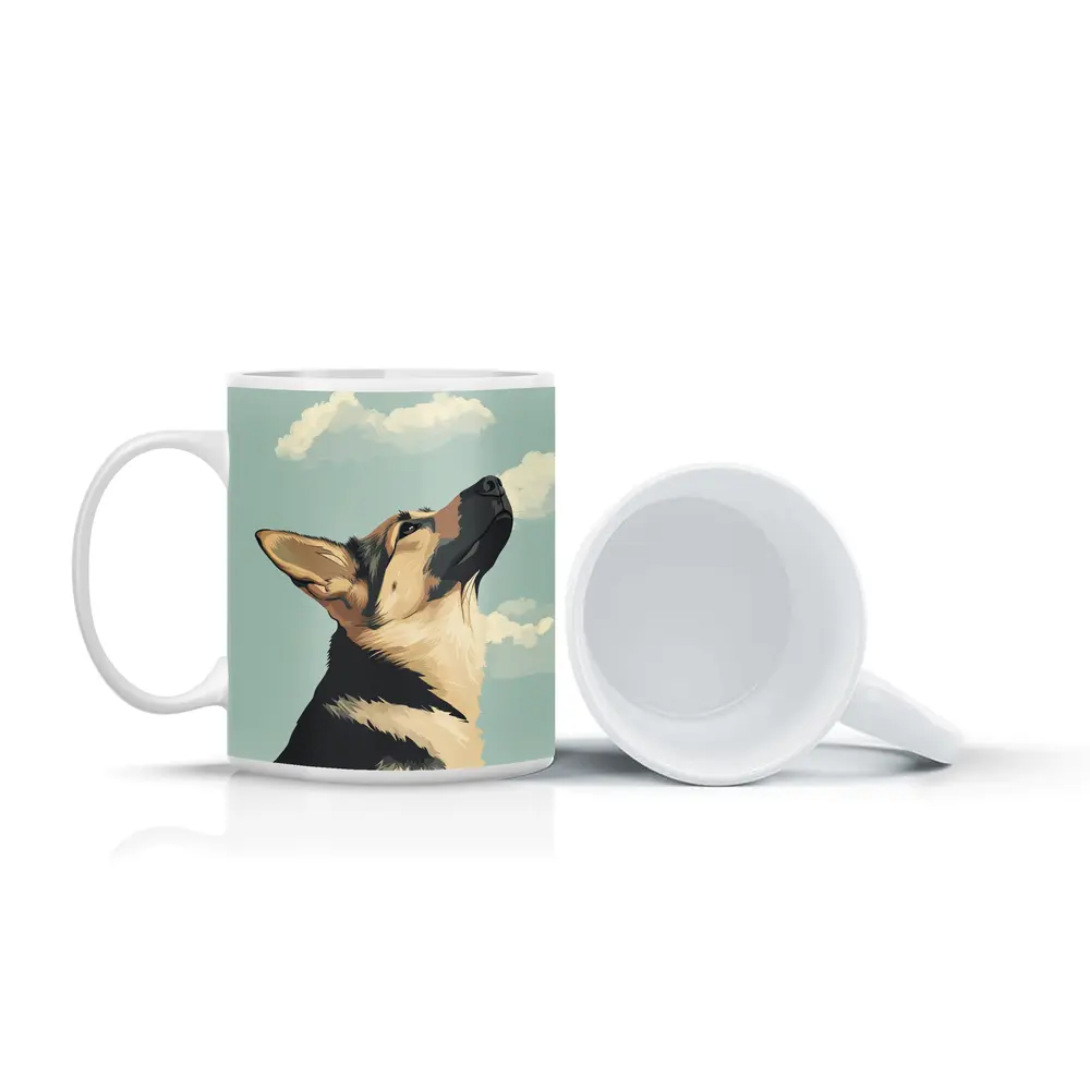 German Shepherd Dog Looking Up Sky – Mugs