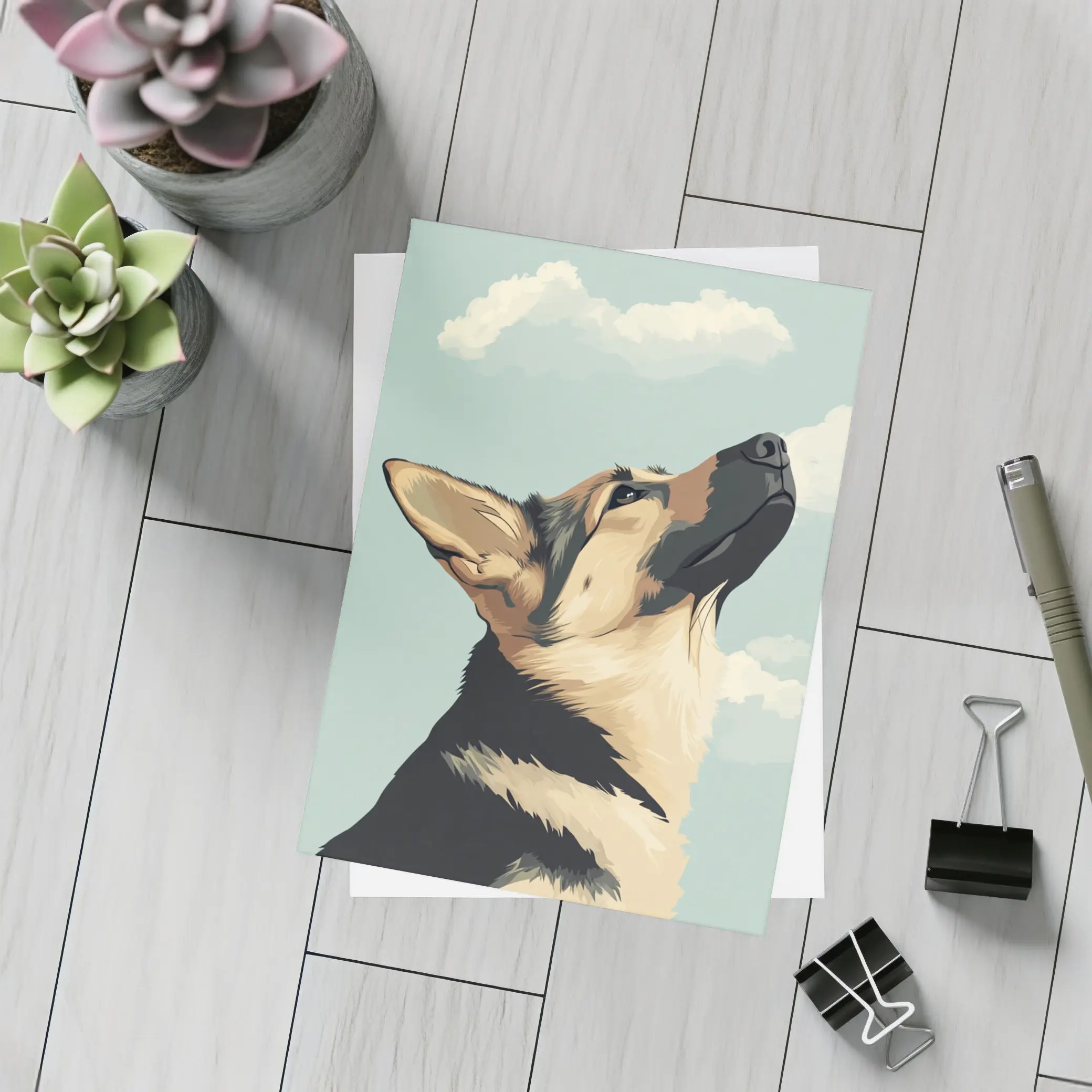 German Shepherd Dog Looking Up Sky – Postcards
